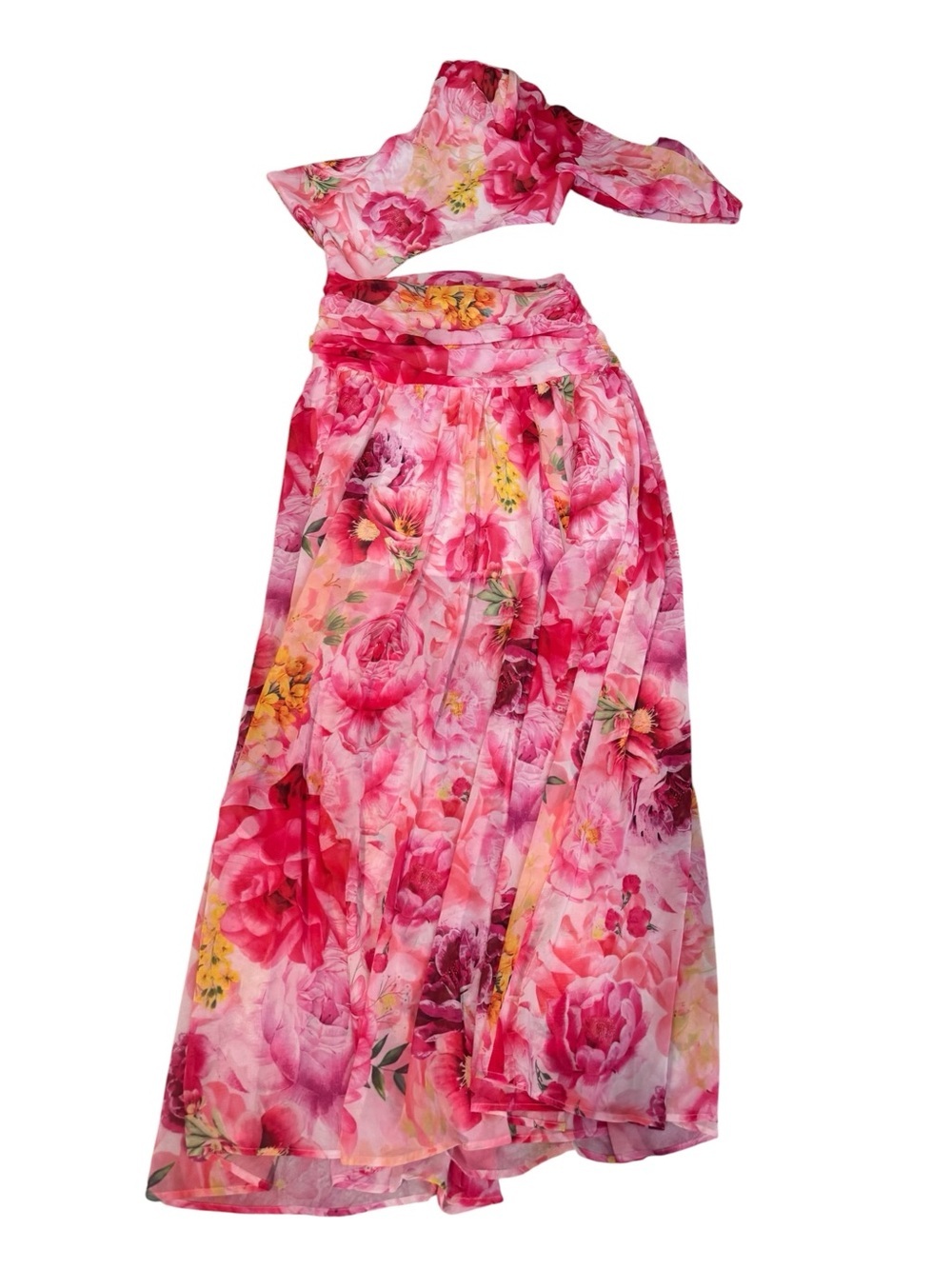 Main Strip Pink Floral One-Shoulder Dress